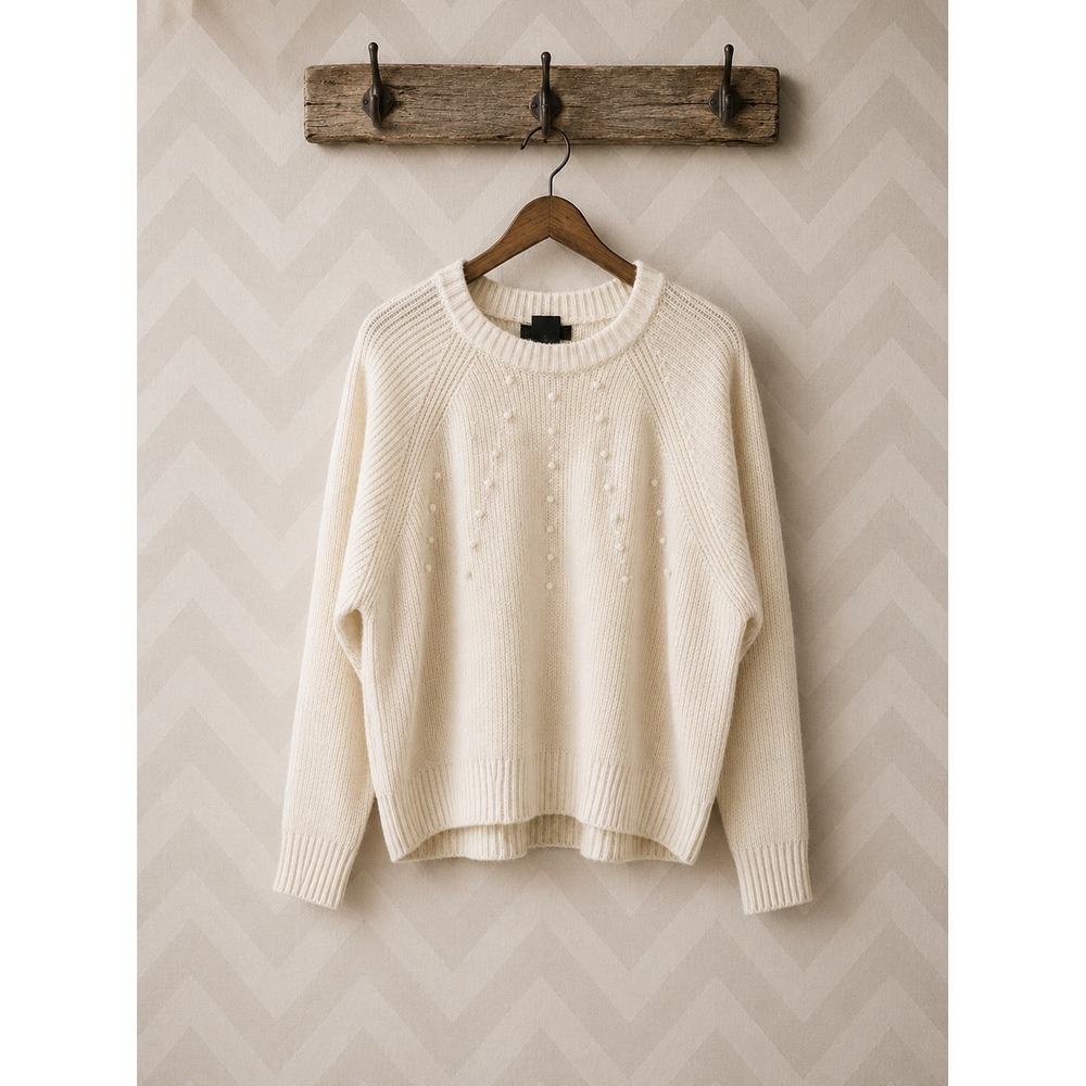 French Connection Soft Knit‎ Ivory Sweater with Pearl Embellishment Size L NWT